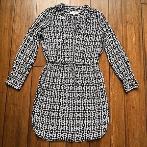 LOFT Black and White Geometric Diamond Drawstring Dress Size MP